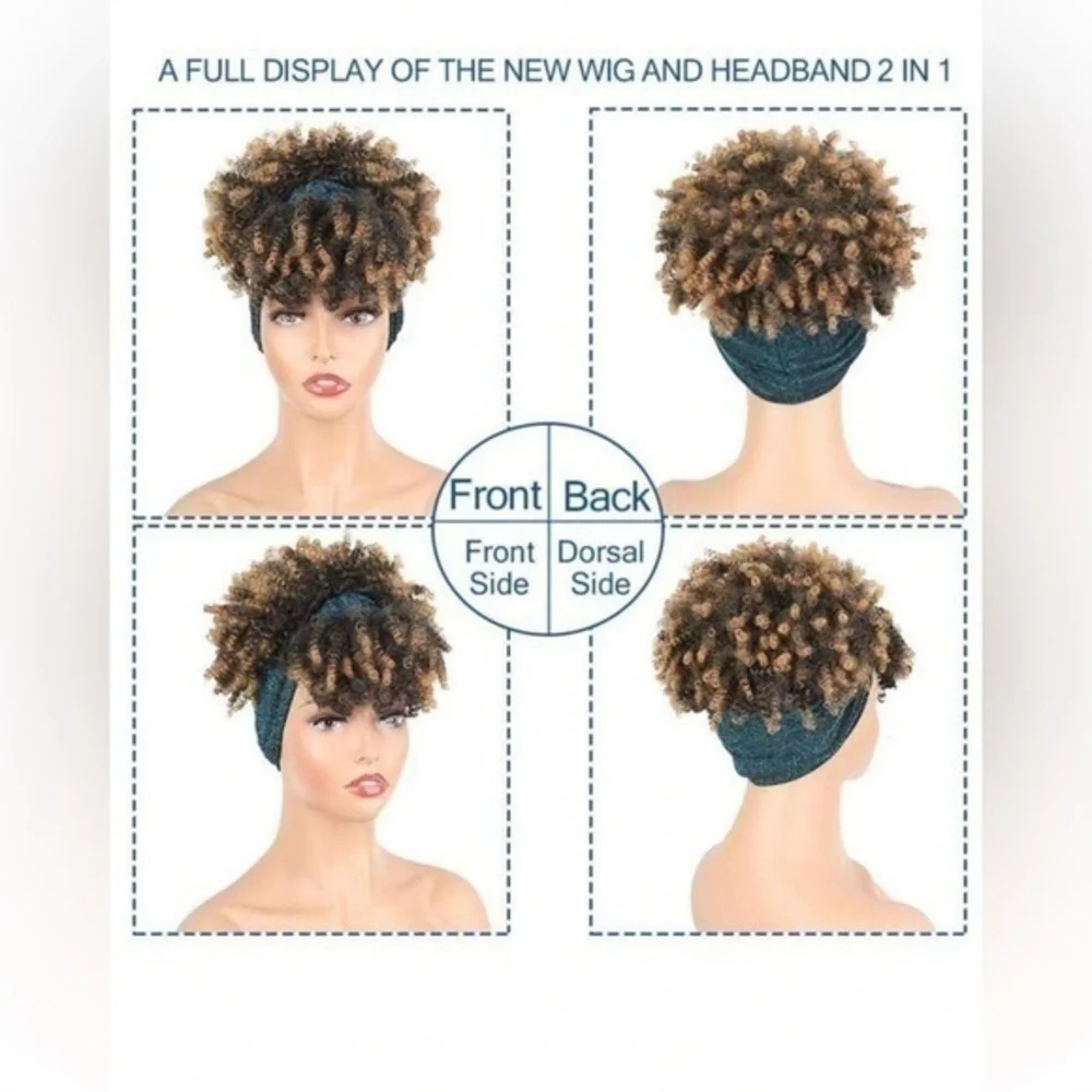 ✨NWT Headband Wig Synthetic Short Afro Kinky Curly